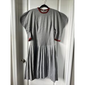 Hats to Hose Noir Dress Womens 8 Gray Midi Flute Sleeve Pleated  Retro NWT *Read
